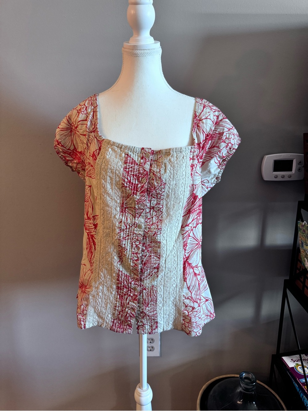 Tommy Hilfiger Cream Blouse with Red Floral Print
